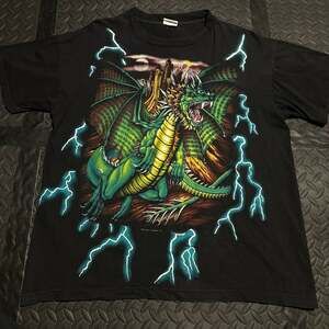 Vintage Caribbean Dream Green Dragon Lightning Graphic T-Shirt Black Tee
